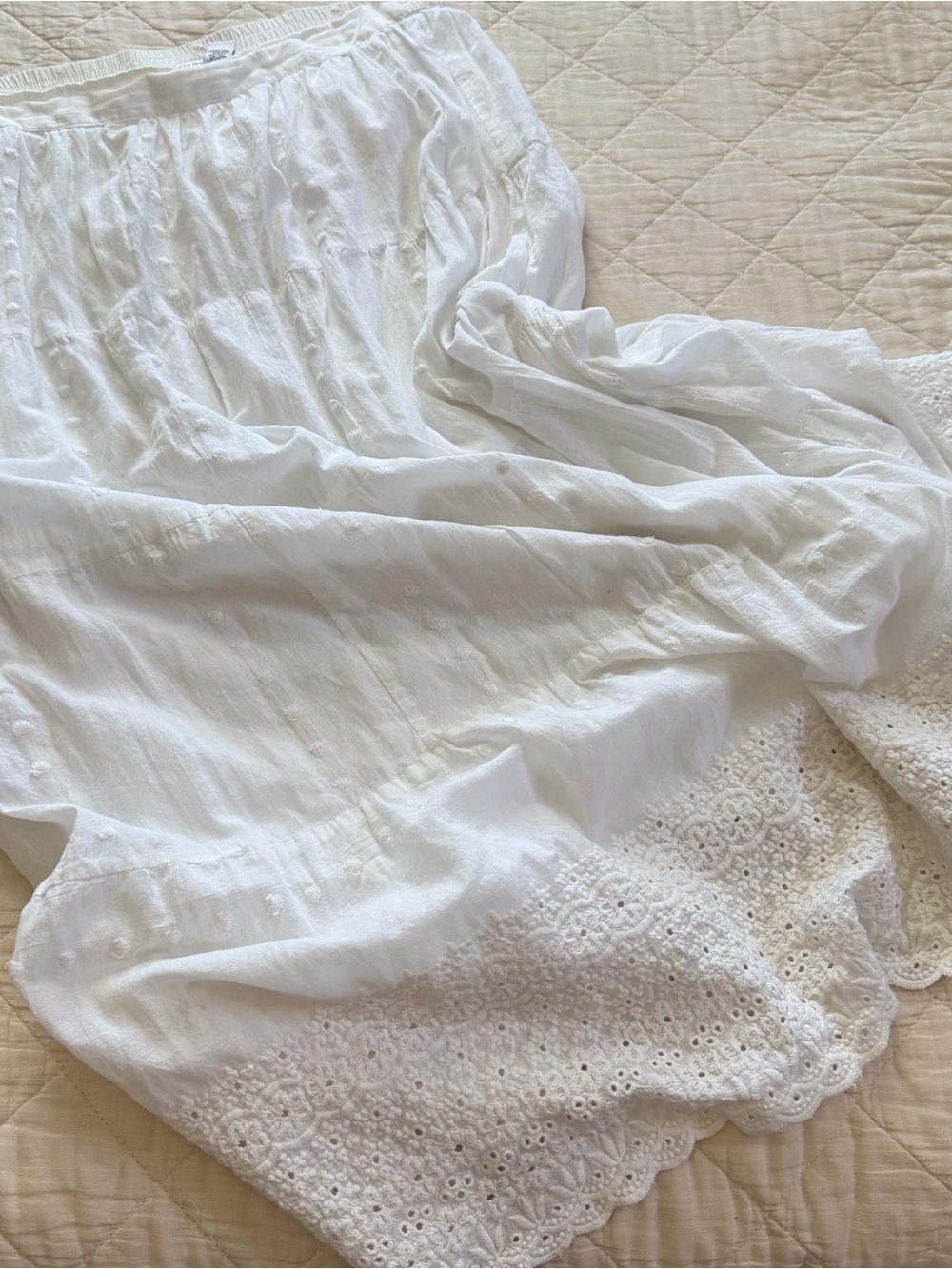 Studio West White Cotton Maxi Skirt M Eyelet Embroidery Lace Boho - Picture 8 of 12